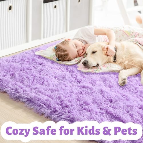 Amdrebio Purple Fluffy Kids Area Rug 4x6 for Girls Bedroom Dorm Nursery - Image 2