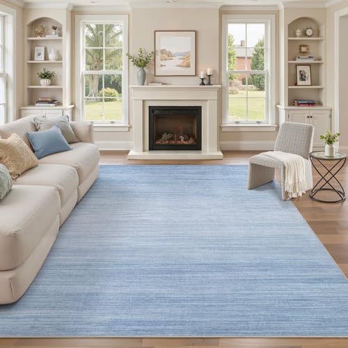 UERMEI 9x12 Washable Area Rug - Neutral Modern Abstract Living Room Rugs, Non-Slip Soft Large Indoor Floor Carpet for Bedroom Home Office & Under Dining Table Decor, Blue - Image 6