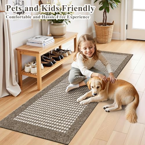 Ileading Laundry Room Runner Rug 2'x6' Non Slip Farmhouse Kitchen Floor Mats with Rubber Backing Machine Washable Brown Indoor Decor Carpet for Doormat Hallway Entryway Petmat Garage Balcony - Image 3