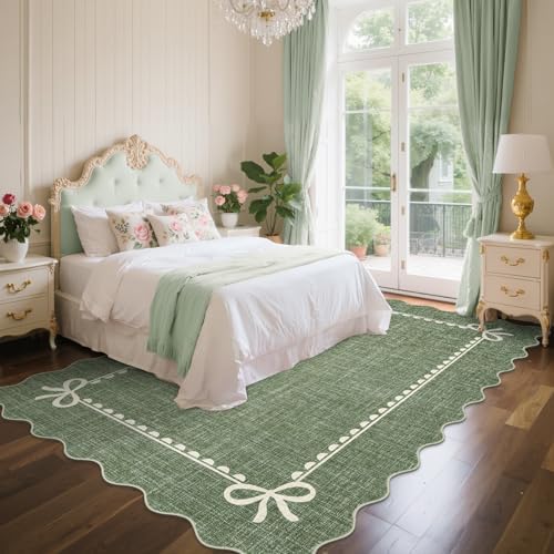 GarveeHome Scalloped Bow Rug 8x10 Washable Green Rug for Living Room - Image 3