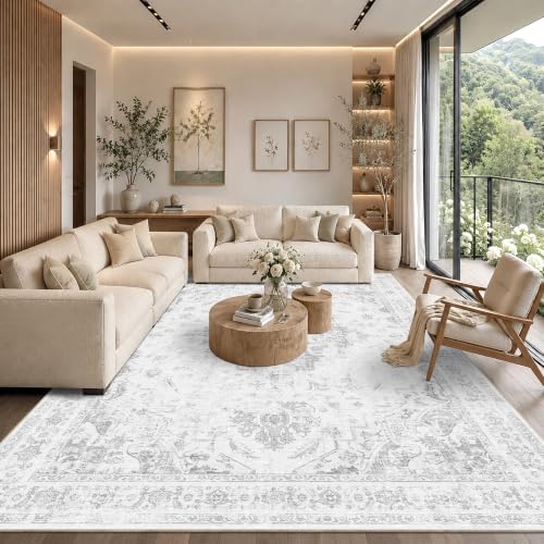 10x12 Washable Living Room Area Rug Soft Medallion Gray Large Carpet by HOME