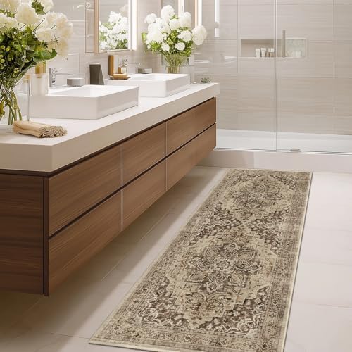 Brown Taupe 2x6 Hallway Runner Rug, Carpet Runners 6ft for Kitchen Non Slip Washable, Farmhouse Distressed Floor Runner for Entryway Front Door, Vintage Medallion Rug Runner Bathroom Bedroom - Image 3