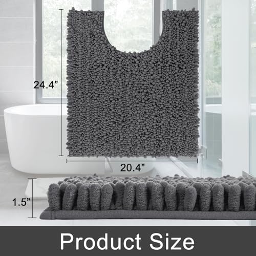 Yimobra Toilet Rug U Shaped Washable 24x20 Inch - Ultra Soft Absorbent Chenille Bath Rugs for Toilet, Quick Dry & Machine Washable, Non Slip Contour Bathroom Mat, Dark Gray - Image 2