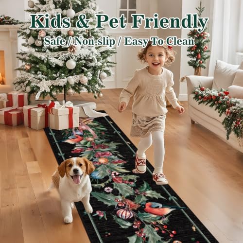 nesrt Christmas Bird Washable Runner Rugs 2x6 Non Slip for Hallway, Black - Image 3