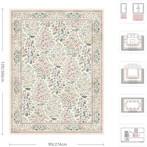 9x12 Area Rugs, Machine Washable Low Pile Floral Rugs for Living Room, Bedroom, Large Boho Area Rug with Non-Slip Backing for Dining Room(Pink Floral) - Image 2