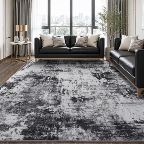 Stiio 9x12 Area Rugs for Living Room, Washable Black Grey Large Rug by Stiio