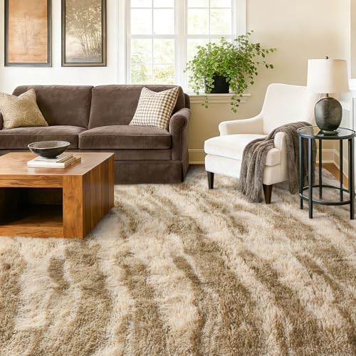 8x10 Extra Large Fluffy Area Rugs Non-Slip for Living Room Tie-Dyed Khaki - Image 4