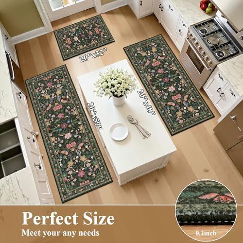 HEBE Boho Kitchen Rugs Set of 3, Non Slip Washable Kitchen Mats for Floor - Image 2