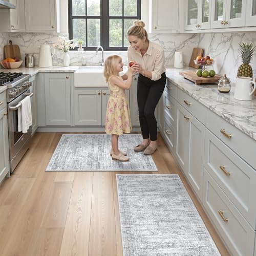Kitchen Rugs Sets of 2, 2x3 2x4 Rug Runner,Grey - Image 5