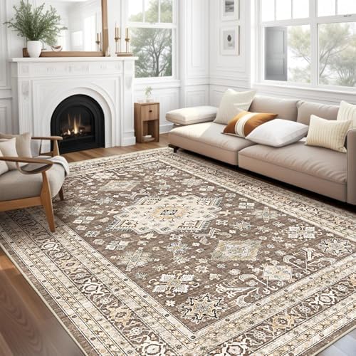 cotiled 9x12 Area Rug for Living Room, Washable, Traditional, Dark Brown by COTILED