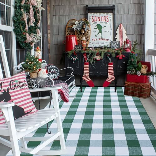 CAINANEL Green and White Buffalo Plaid Outdoor Rug Spring Door Mat Layering Rug Welcome Doormats for Spring Easter Farmhouse Entrance Porch Outdoors Decor - Image 2