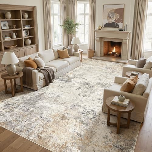 UERMEI 11x14 Area Rug Living Room Rugs - Washable Neutral Modern Abstract Soft Thin Large Rug Indoor Floor No Slip Rug Carpet for Bedroom Under Dining Table Home Office Decor - Golden Grey by UERMEI