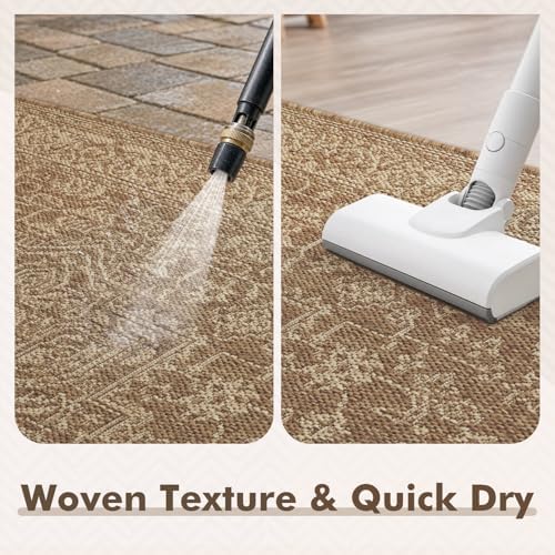 MontVoo-Outdoor Rug-Patio Rug 6x9 ft Polypropylene Indoor Outdoor Rugs Carpet for Patio Deck Balcony Porch, Textured Weave, Durable for High Traffic, Fade-Resistant, Vintage Medallion Neutral Brown - Image 6