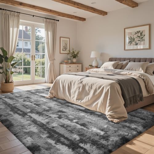 5x7 Ft Area Rugs for Living Room, Grey and White Plush Fluffy Shaggy Bedroom Rugs Non-Slip, Ultra Soft Carpet for Nursery Kids PlayRoom Dorm Office Indoor - Image 3