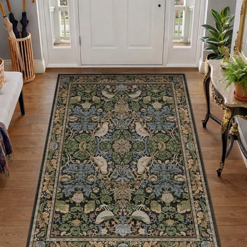 Large Entryway Rugs Indoor - 3x5 Washable Rugs for Kitchen Bedroom Beside Bed Door Mat Indoor Entrance with Moody Woodland Flowers, Non Slip Stain Resistant Low Pile by HazoHaus