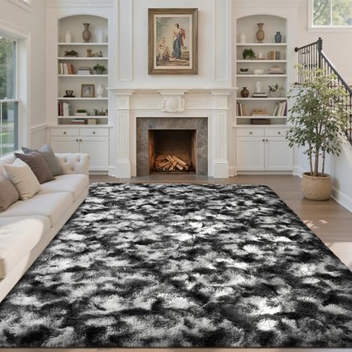 5x7 Area Rugs for Living Room, Black Plush Fluffy Shaggy Bedroom Rugs Non-Slip, Ultra Soft Carpet for Nursery Kids PlayRoom Dorm Office Indoor - Image 2