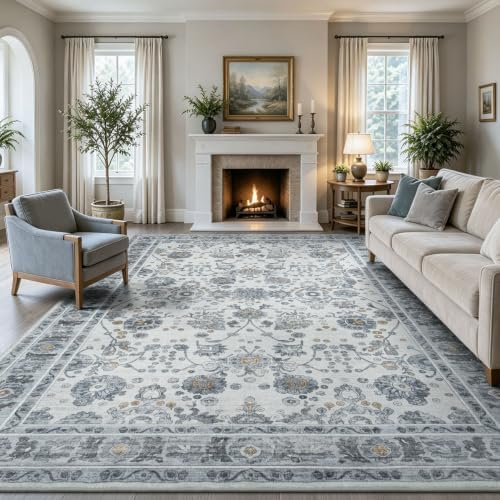 9x12 Area Rug for Living Room, Large Grey Rugs Washable Non-Slip by Carpelux