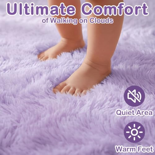 Fluffy Purple Rug 4x6 Ft,Shaggy Furry Rugs for Bedroom Princess Living Room - Image 3
