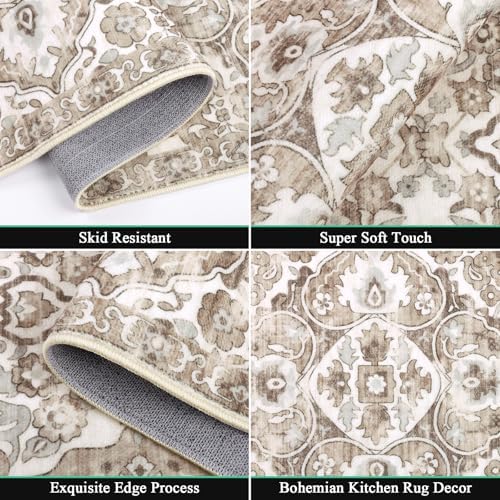 HEBE Boho Kitchen Rugs Set of 3, Non Slip Washable Kitchen Mats for Floor - Image 3