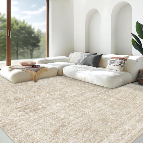 Area Rug Living Room Rugs 8x10 - Large Soft Boho Geometric Rug, Non-Slip Foldable Washable Rugs Non Shedding Morden Indoor Floor Carpet for Living Bedroom Office Dining Room (Moroccan Beige, 8'x10') by AOYAOMI