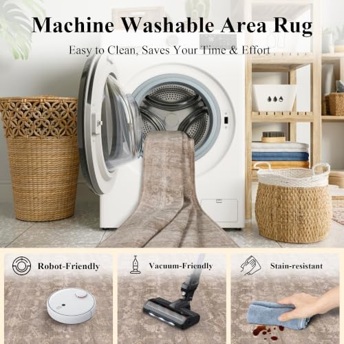 Washable 8x10 Living Room Soft Area Rug Boho Light Taupe Large Carpet - Image 5