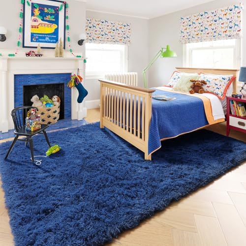 Amdrebio Navy Blue Shag Plush Area Rug 5x8 for Living Room Boys Bedroom - Image 3