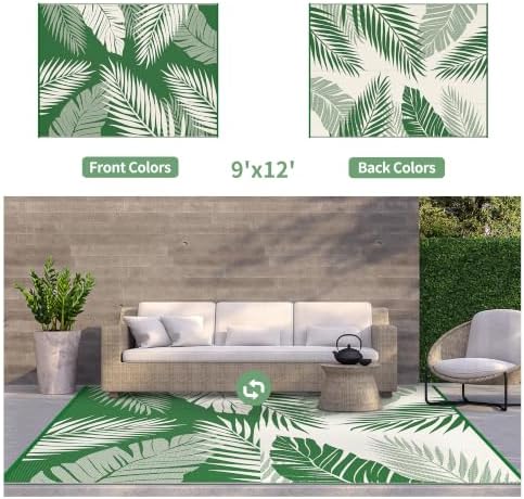 GENIMO Outdoor Rug, Waterproof Plastic Rugs for Patio, 9'x12' Dark Green - Image 2