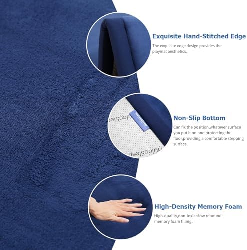 Large 79"x110" Baby Activity Play Mat for Floor,1.3" Thick Elasti Foam Cushion Mat for Tummy Time & Crawling,Non-Slip&Safe for Infants,Toddlers & Kids, for Living Room,Classroom & Playroom（Dark Blue) - Image 2
