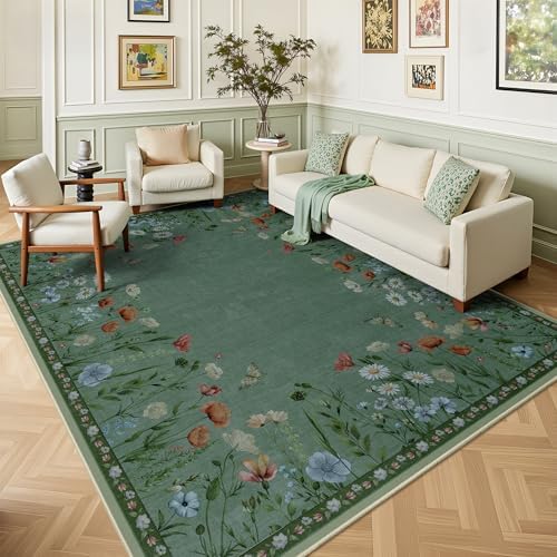 5x7 Area Rugs, Rug for Bedroom, Indoor Non-Slip Washable Rugs for Living Room, Dining Room, Low Pile Home Decor Floral Rug(Green) by Yarooge