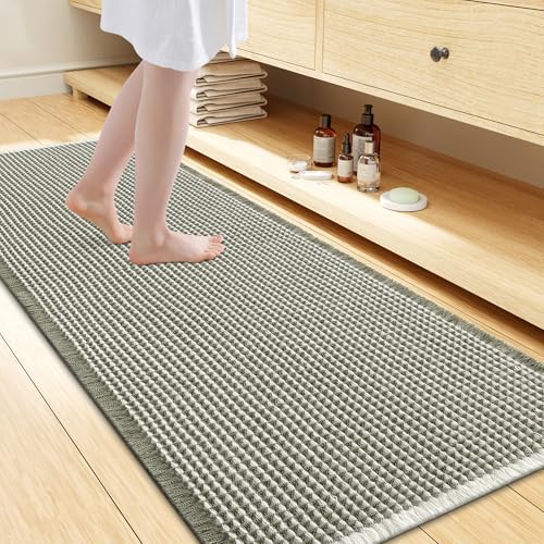 Smiry Waffle Bath Mat 60X24, Soft Absorbent Bathroom Rugs, Green & Cream by Smiry