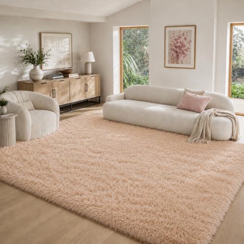 6x9 Ft Beige Fluffy Area Rug for Living Room, Soft Washable Carpet - Image 5