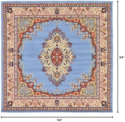 Unique Loom Reza Collection Traditional Persian Style Area Rug, 8' 0" x 8' 0", Light Blue/Ivory - Image 3