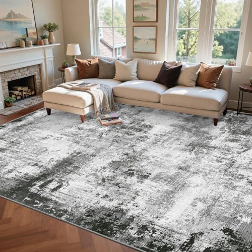 8x10 Ft Abstract Washable Area Rugs for Living Room Grey by Cuzwlovita
