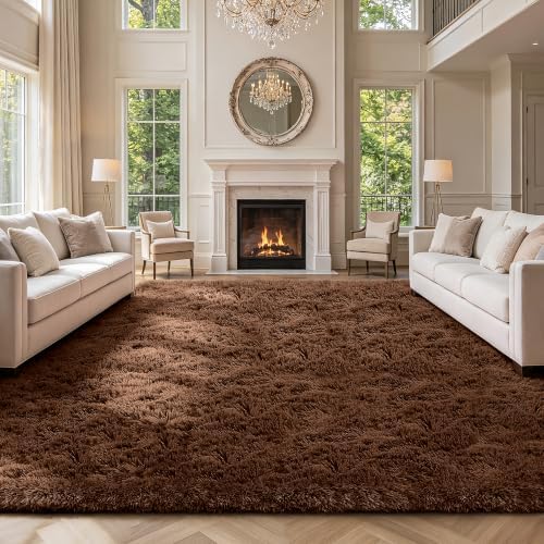 9X12 Large Area Rugs for Living Room Bedroom,Big Shag Rug for Bedroom Dorm,Soft Fluffy Indoor Carpet Plush Rugs for Living Room Home Decor (Brown, 9X12 Feet) by Boshengya