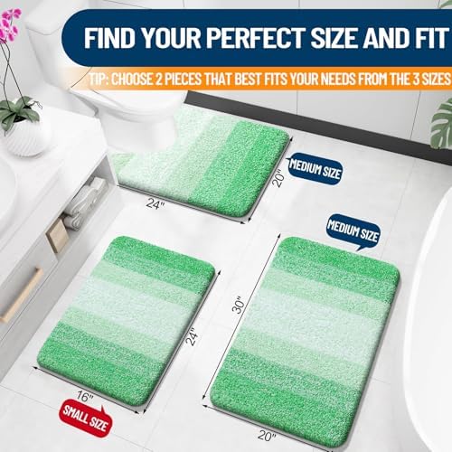 OLANLY Micorfiber Bathroom Rug Set 2 Piece, Soft Absorbent Bath Mats, Green - Image 2