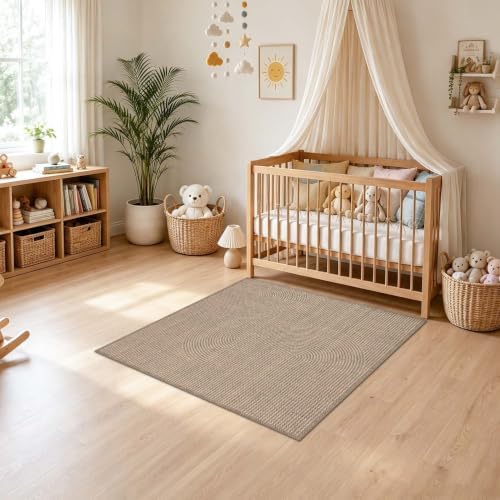 Non-Slip Jute Rug for Entryway: 3x3 Outdoor Mat - Swirl Curved Pattern - Image 3