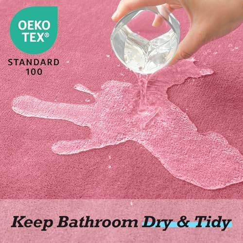 HUXMEYSON Bathroom Rugs Sets 2 Piece, Non-Slip & Quick Dry Bath Mat Set, Ultra Soft Velvet Bath Rugs for Bathroom, Toilet and Shower Floor, Pink - Image 5