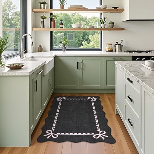 GarveeHome Scalloped Entryway Rug 2x3 Washable Bow Rug, Black Pink - Image 3