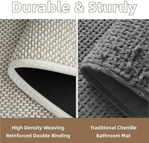 PADOOR-Bath Mat-Super Absorbent Chenille Bathroom Mats-Rubber Backed Bath Mats for Bathroom Non Slip, Easy Clean Bathroom Rugs Front of Bathtub,Shower Room,Sink-24×36, Beige&Cream - Image 5