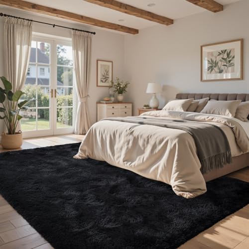 Black Rugs for Bedroom Fluffy 3x5 ft Living Room Rug Non-Slip Area Rugs Shag Carpet for Nursery Kids PlayRoom Dorm Office Indoor Modern Plush Carpets Boys - Image 2
