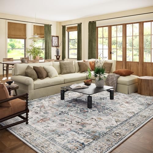 palohom 10x12 Area Rugs for Living Room: Large Area Rug Washable Stain Resistant Non Slip Distressed Vintage Low Pile Faux Wool Soft Rugs for Bedroom Farmhouse Dining Room Kids Playroom Nursery by palohom