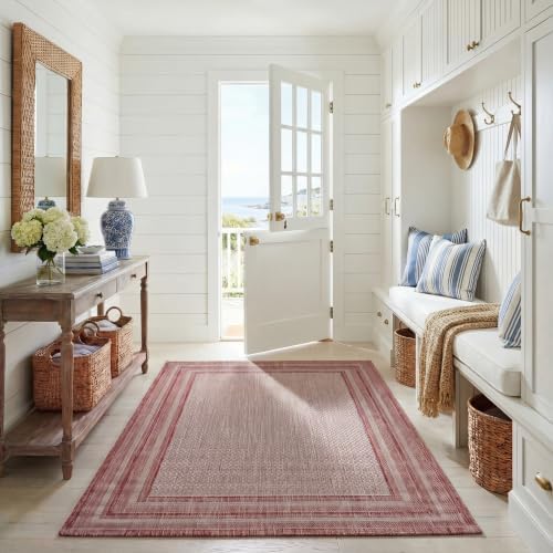 SAFAVIEH Washable Rug Outdoor Courtyard Collection - 5'3" x 7'7", Grey & Red, Non-Shedding & Easy to Clean, Ideal for Patio, Backyard, Mudroom (CY8475-36512) by Unknown