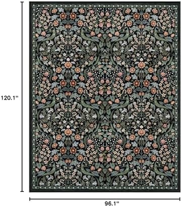 Moynesa Vintage Floral Area Rug 8x10, Black Washable Rugs for Living Room - Image 2