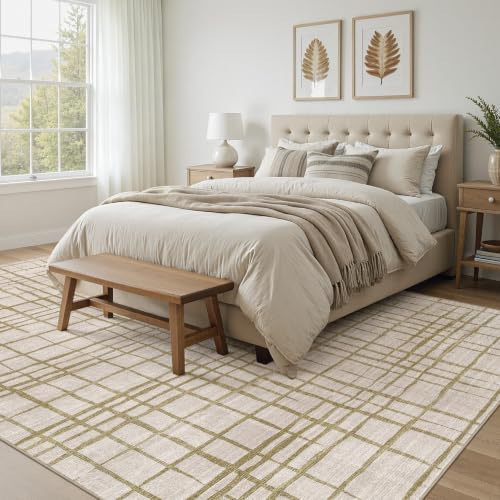 UERMEI 9x12 Area Rug Living Room Rugs Washable Neutral Green Brown Carpet - Image 4
