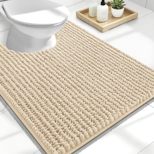 OLANLY Thick Chenille Toilet Rugs U-Shaped 24x20, Beige by OLANLY