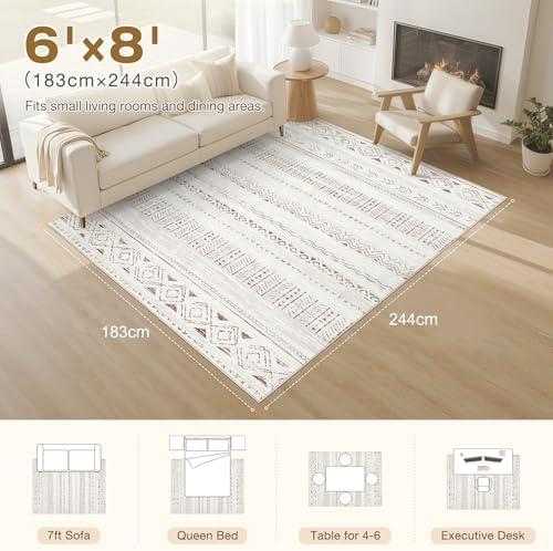 cotiled Boho 6x8 Area Rugs for Living Room: Soft Moroccan Washable Rug - Image 2