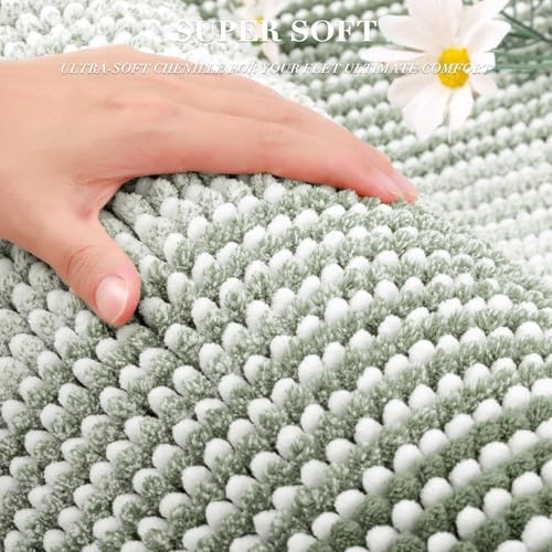 BSICPRO Large Bathroom Rugs Runner, 22x60 Striped Bath Mats, Greyish Green - Image 2