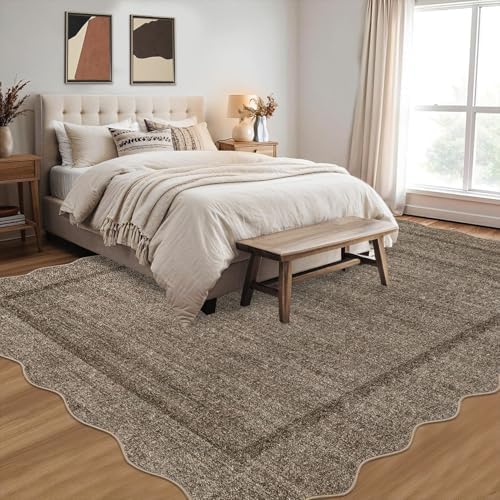 GarveeHome Scalloped Washable Rug 9x12 Area Rug for Living Room, Taupe - Image 2