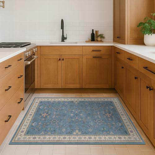 Washable Blue Rugs for Entryway Indoor - 3x5 Throw Rug for Large Kitchen, Bedroom Bedside, Laundry Room, Mudroom, Boho Eclectic Modern Décor, Non Slip Low Pile Fade Resistant - Image 6