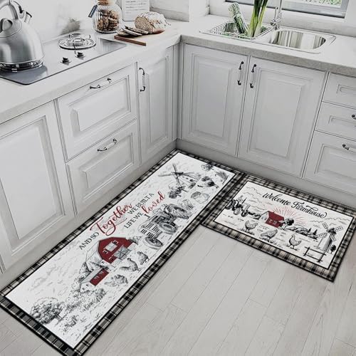 Kitchen Rugs Set of 2 Non Slip WashableFarmhouse Rustic - Image 2